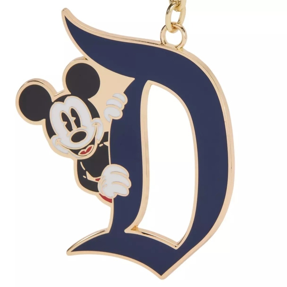 Disney Mickey Mouse Disneyland Gothic D Keychain Bag Charm Navy Blue Gold NEW